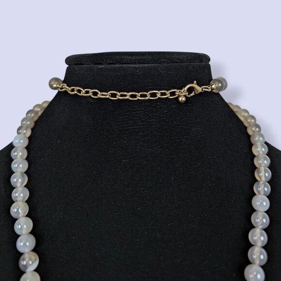 Bohemian Natural Chalcedony Beaded Fringe Pendant Necklace - Picture 5 of 6